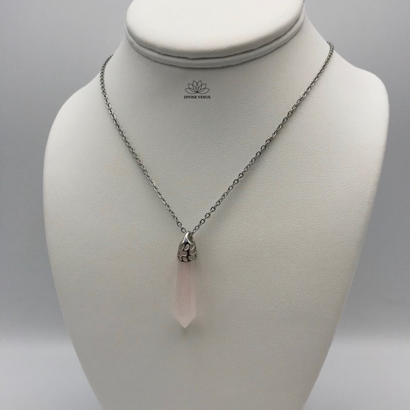 Rose Quartz Necklace | Stainless Steel - Picture 8 of 11